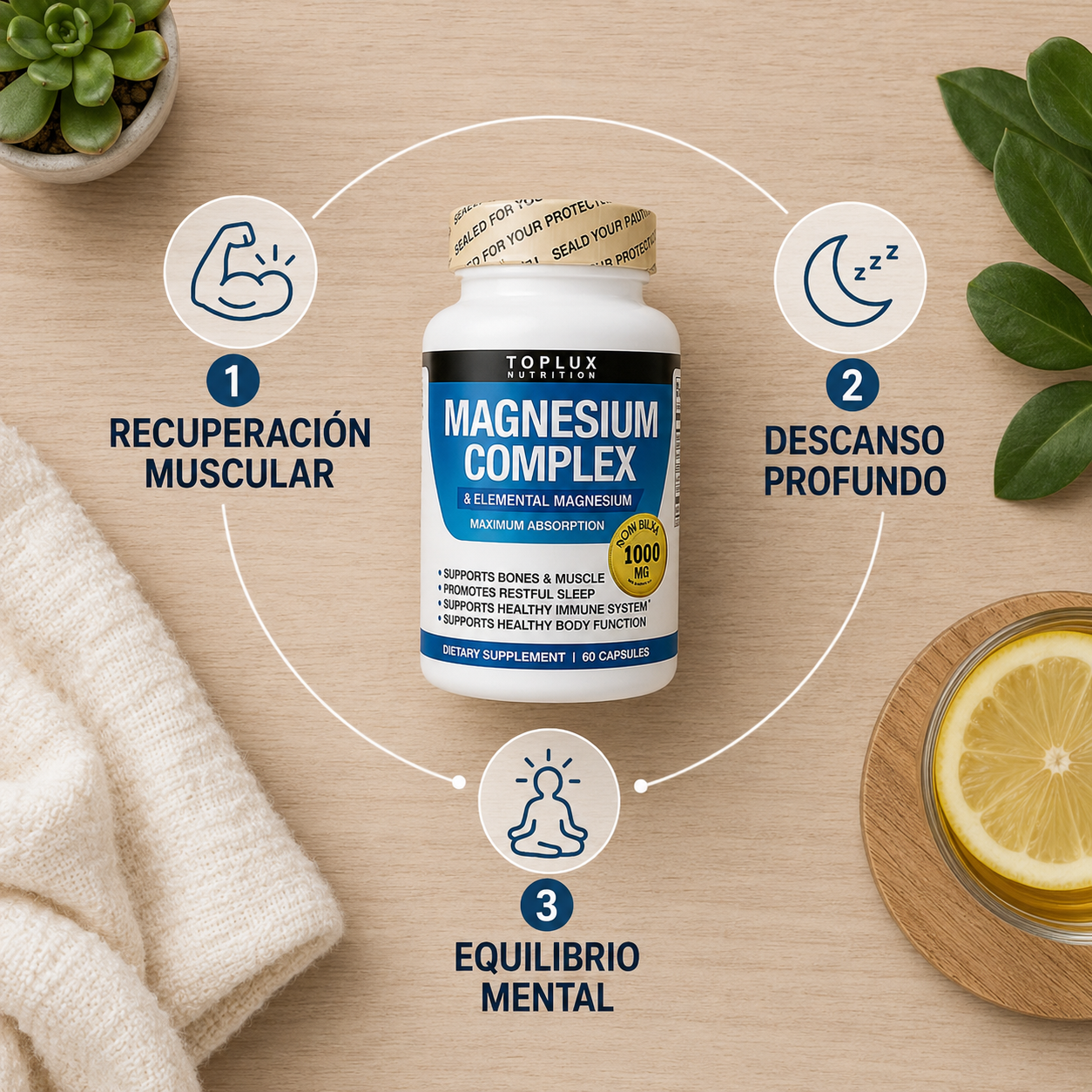 Magnesium Complex Toplux 90 Capsulas: Relajación profunda y energía natural diaria.