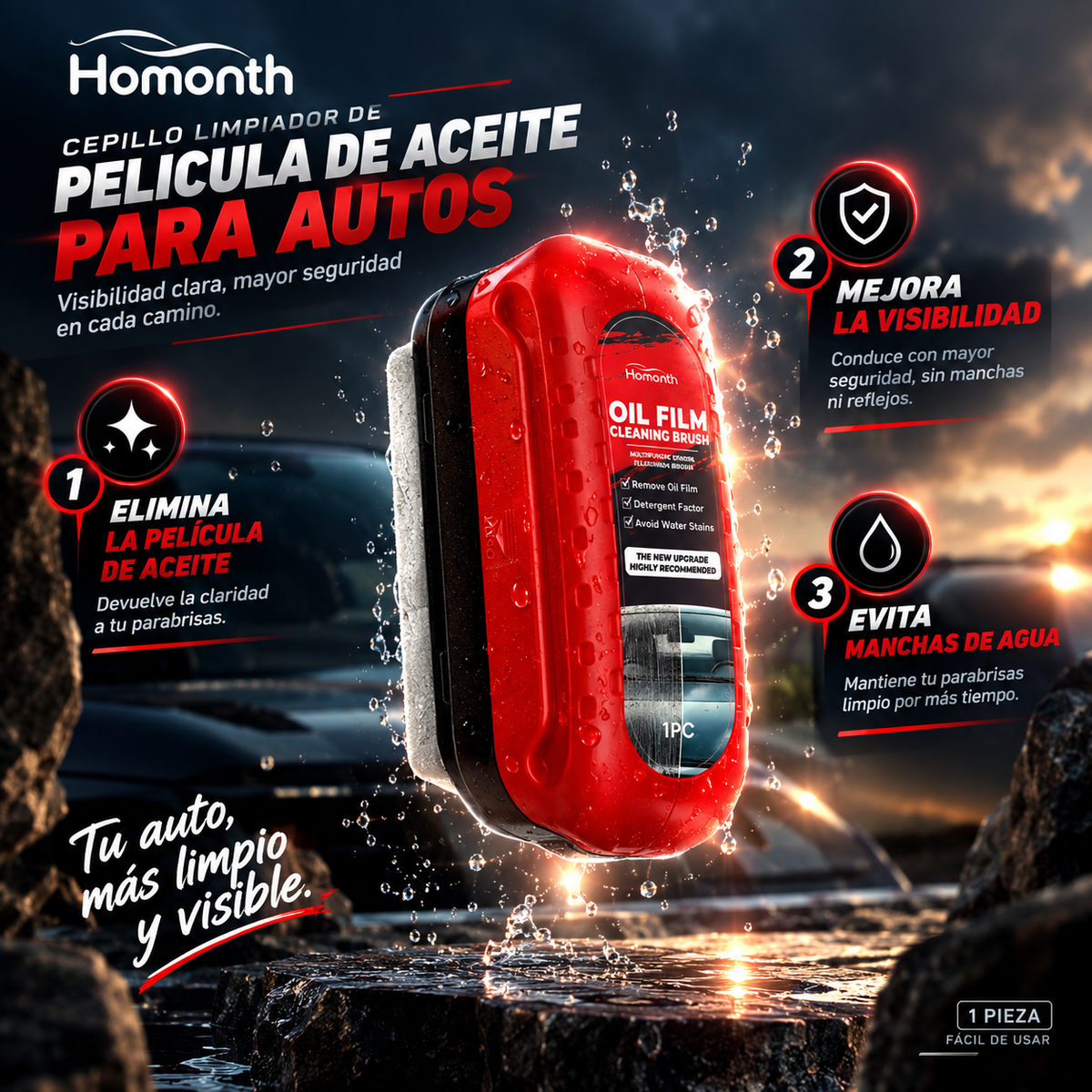 Limpiador De Aceite Pulidor Para Vidrio: Elimina grasa de parabrisas para mayor visibilidad